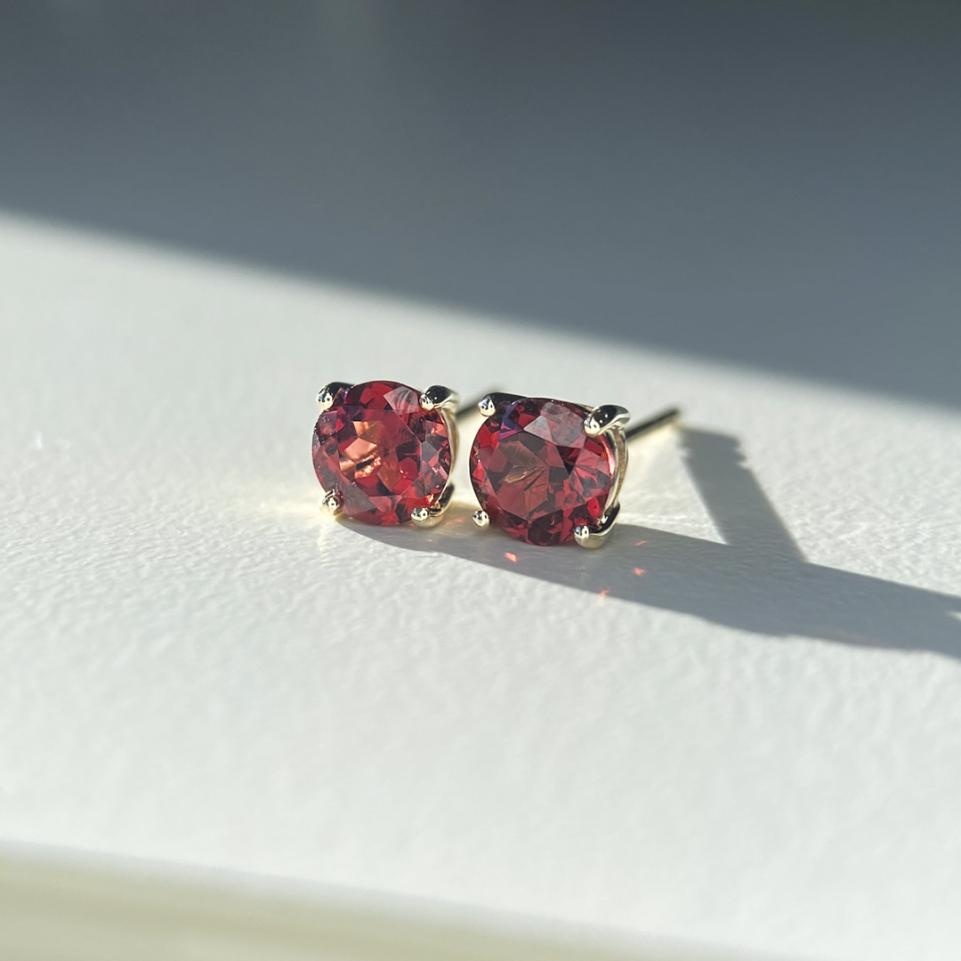 1.185ct Round Garnet Stud Earrings in 9K Yellow Gold