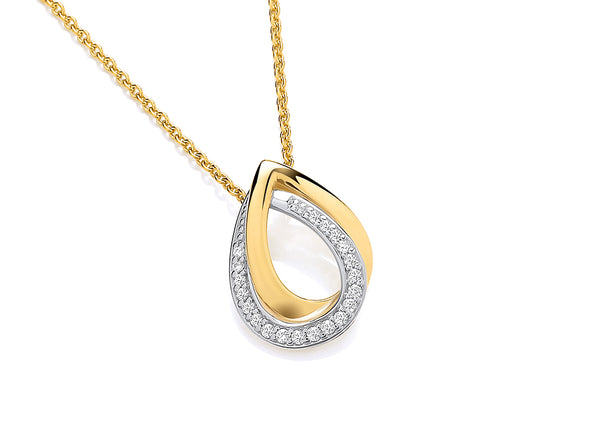 9ct Yellow Gold Open Double Teardrop Diamond Set Pendant on Chain