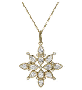 White Sapphire & Diamond Clover Pendant in 18k Yellow Gold
