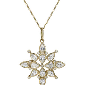 White Sapphire & Diamond Clover Pendant in 18k Yellow Gold