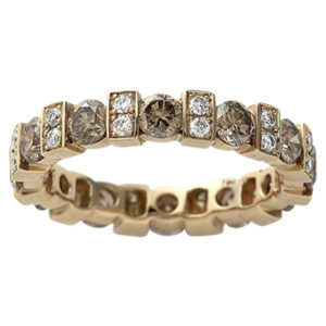 Cognac and White Diamond Eternity Band Set in 18k Yellow Gold