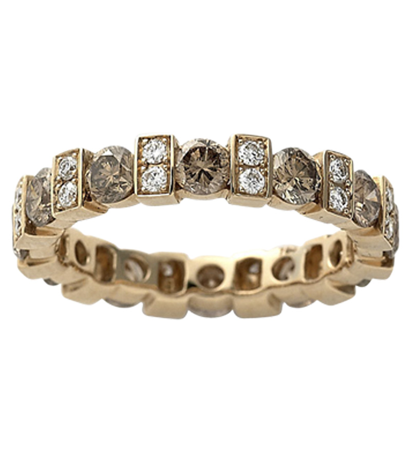 Cognac and White Diamond Eternity Band Set in 18k Yellow Gold