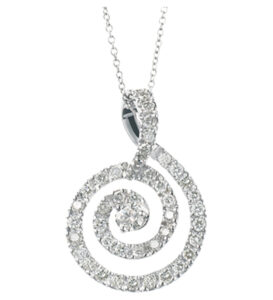Diamond Set Swirl Pendant in 18k White Gold
