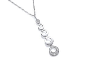 Silver 4 Ring Cubic Zirconia Set Drop Pendant on Chain