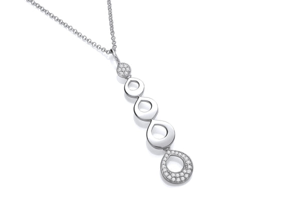 Silver 4 Ring Cubic Zirconia Set Drop Pendant on Chain