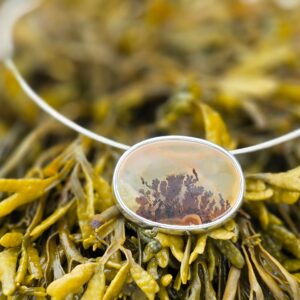 Silver Dendritic Agate Oval Seaweed Necklet