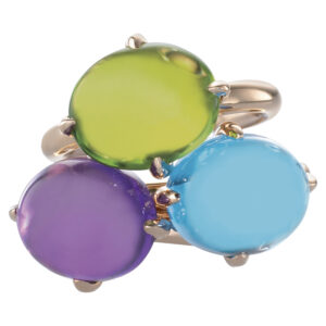 Cabochon Rings in Blue Topaz, Amethyst & Peridot in 18K Rose Gold