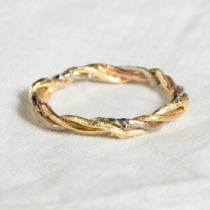 Twig Ring with Three Twisted Twigs in Solid 18ct Yellow, White and Rose Gold