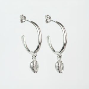Silver Groatie Buckie Shell Hoop Earrings