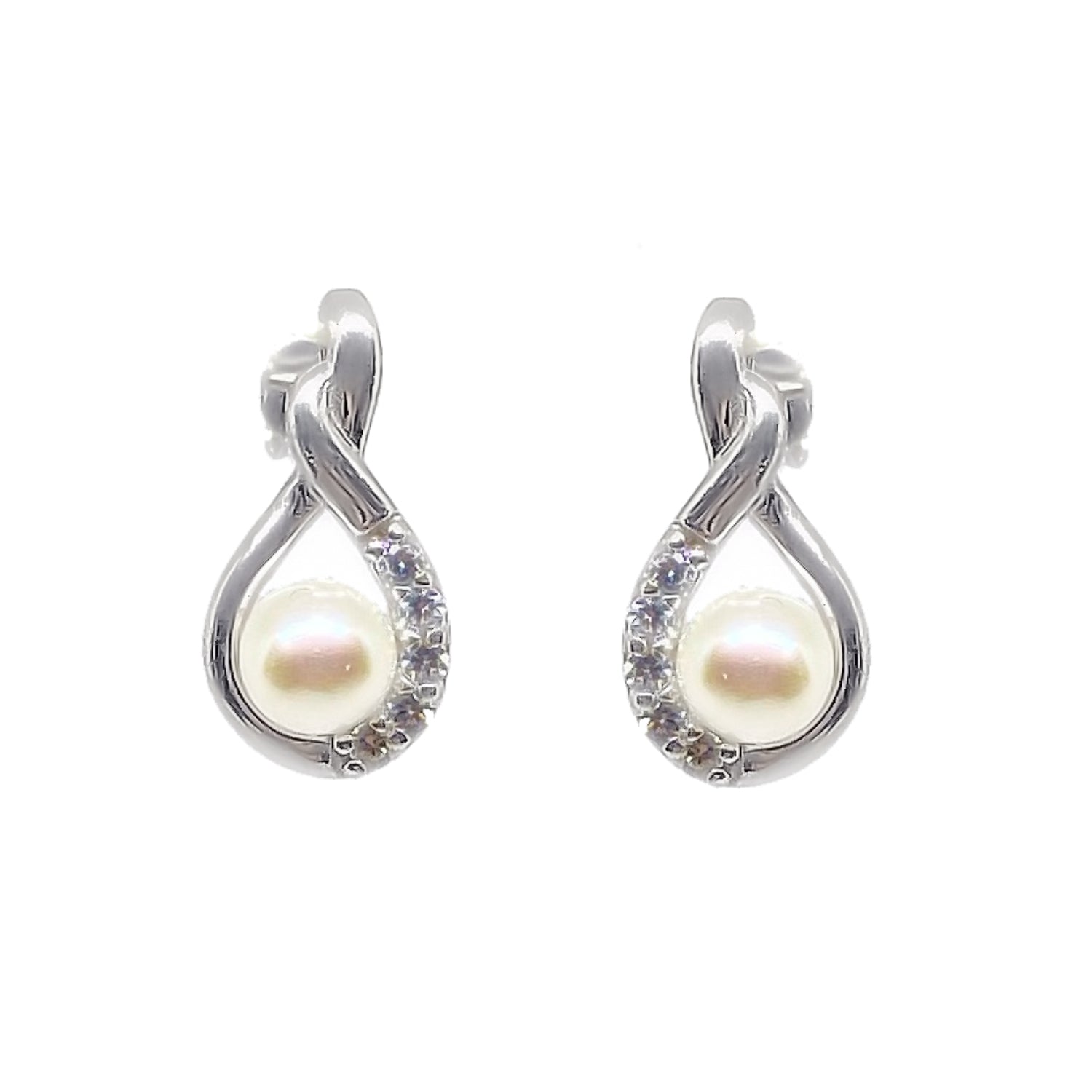 Pearl & CZ Crystal Drop Earrings