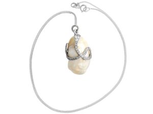 Natural Saltwater Pearl, Ruby and 0.68ct Diamond, Platinum Pendant - Antique Circa 1880