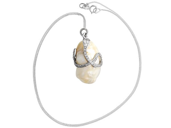 Natural Saltwater Pearl, Ruby and 0.68ct Diamond, Platinum Pendant - Antique Circa 1880