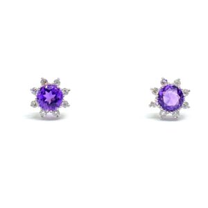 Amethyst and Diamond White Gold Earrings