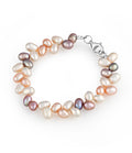 Leaf Multi-Coloured Pearl Bracelet Sterling Silver