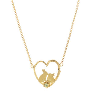 Kissing Bunny Rabbits In A Heart Necklace (Sterling Silver with Peridot)