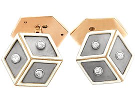 0.24ct Diamond, Platinum Set, 14ct Rose Gold Cufflinks - Antique French Circa 1930