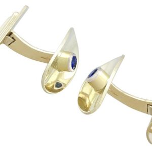 0.59ct Sapphire and 14ct Yellow Gold Cufflinks - Vintage Circa 1950