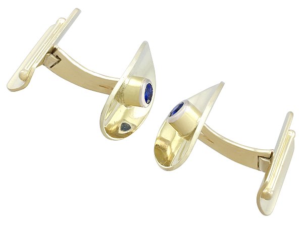 0.59ct Sapphire and 14ct Yellow Gold Cufflinks - Vintage Circa 1950