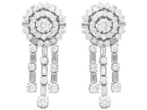13.96ct Diamond and 18ct White Gold Drop Earrings - Vintage Circa 1960