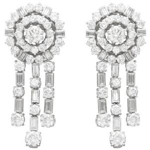 13.96ct Diamond and 18ct White Gold Drop Earrings - Vintage Circa 1960