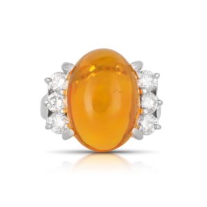 Fire Opal and Diamond Platinum Ring