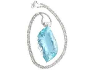 71ct Aquamarine, 0.38ct Diamond and 18ct White Gold Pendant - Vintage Circa 1970