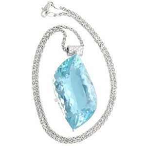 71ct Aquamarine, 0.38ct Diamond and 18ct White Gold Pendant - Vintage Circa 1970