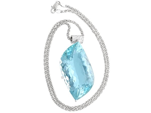 71ct Aquamarine, 0.38ct Diamond and 18ct White Gold Pendant - Vintage Circa 1970
