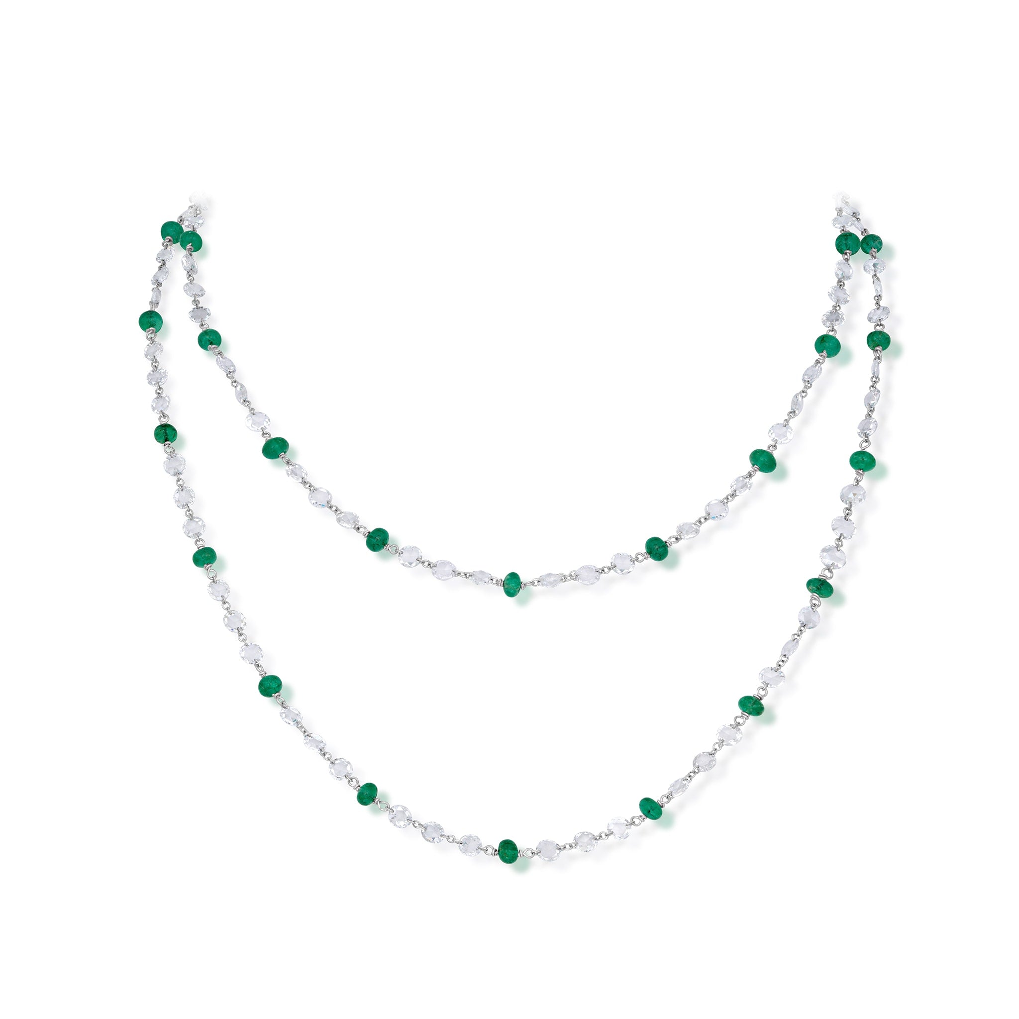 13.06 Carat Emerald and Diamond Beaded Necklace