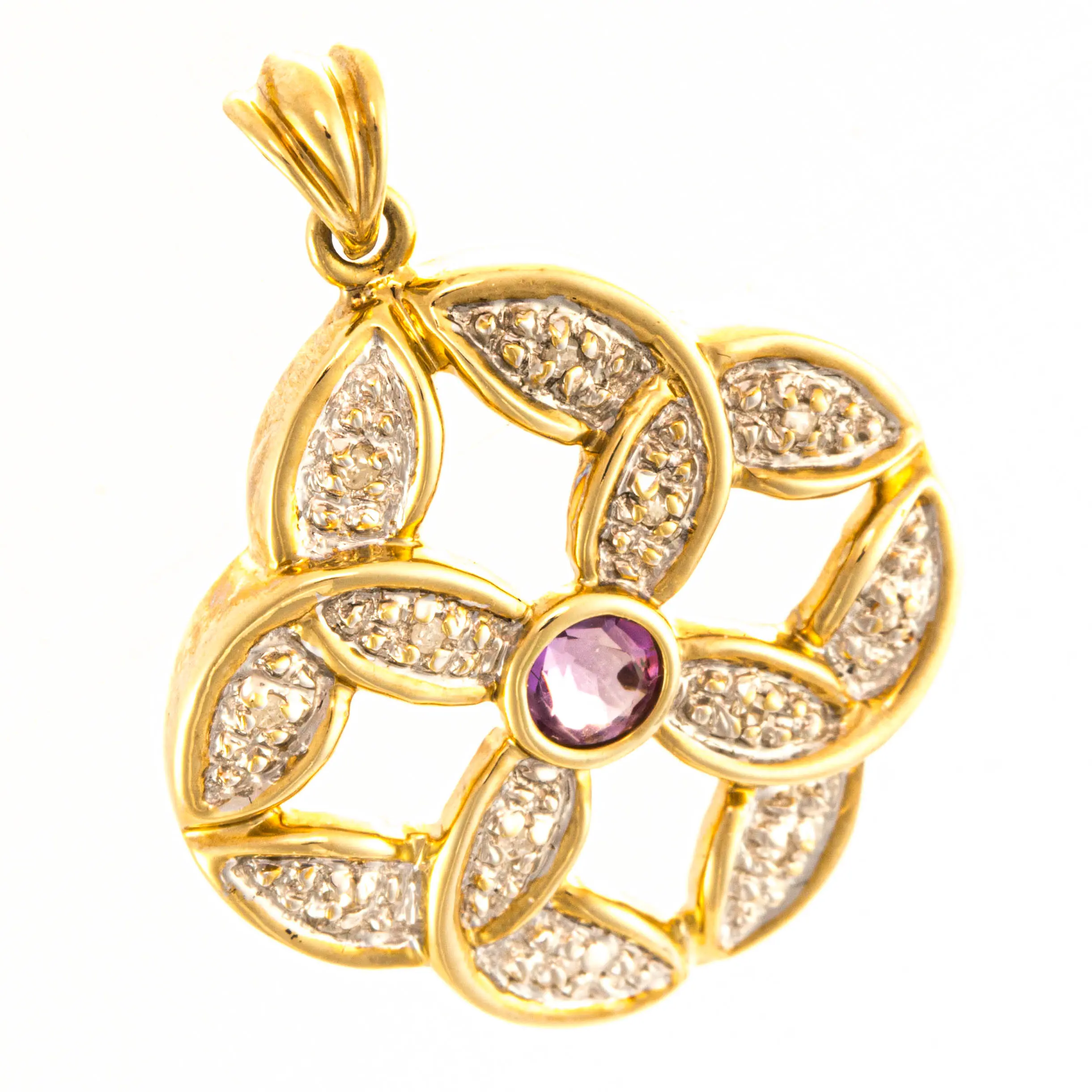 9ct Gold Amethyst & Zirconia Pendant - Image 2