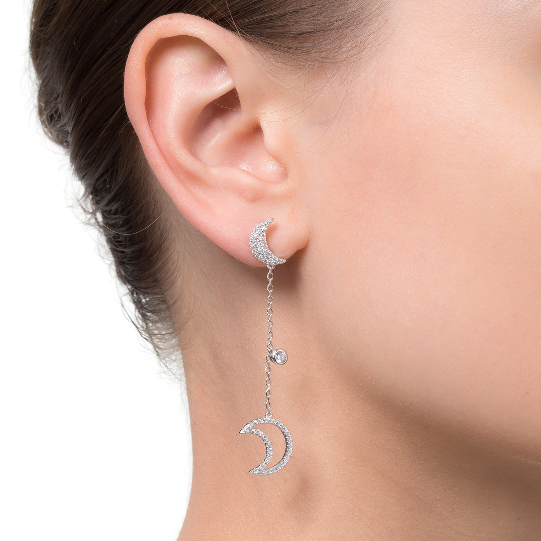 Silver and cubic zirconia moon earrings. - Image 3