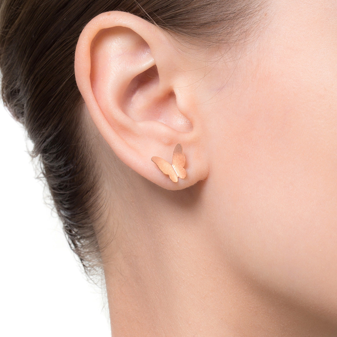 Rose gold-plated silver butterfly earrings with push back. - Image 3