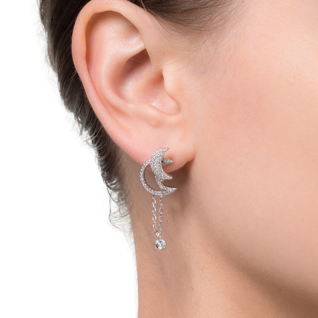 Silver and cubic zirconia moon earrings. - Image 2