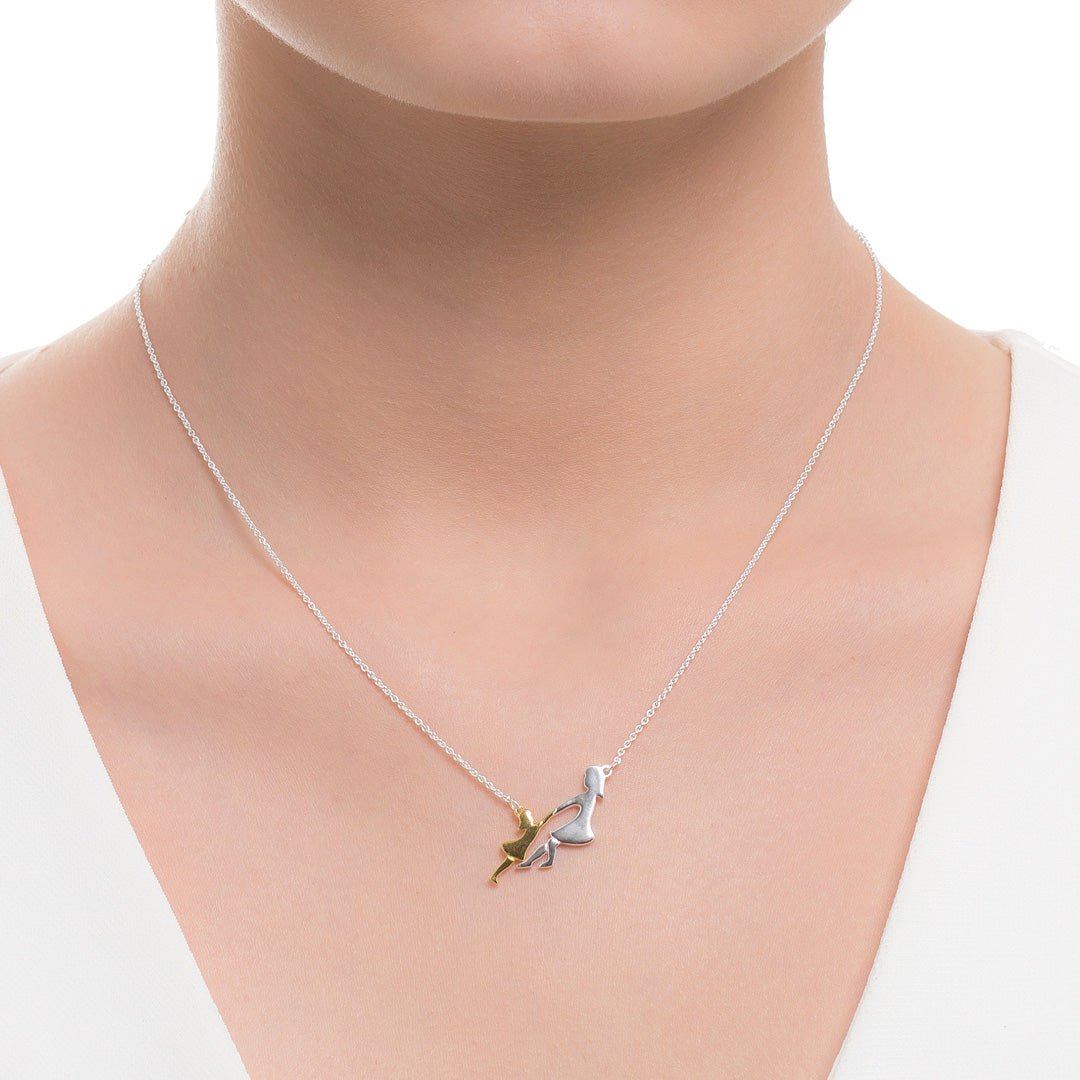 Silver and gold-plated silver necklace with dancing mother and daughter charm. - Image 2