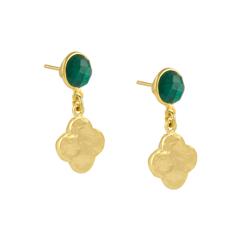 Yellow Gold Emerald Irish Clover Drops - Image 2
