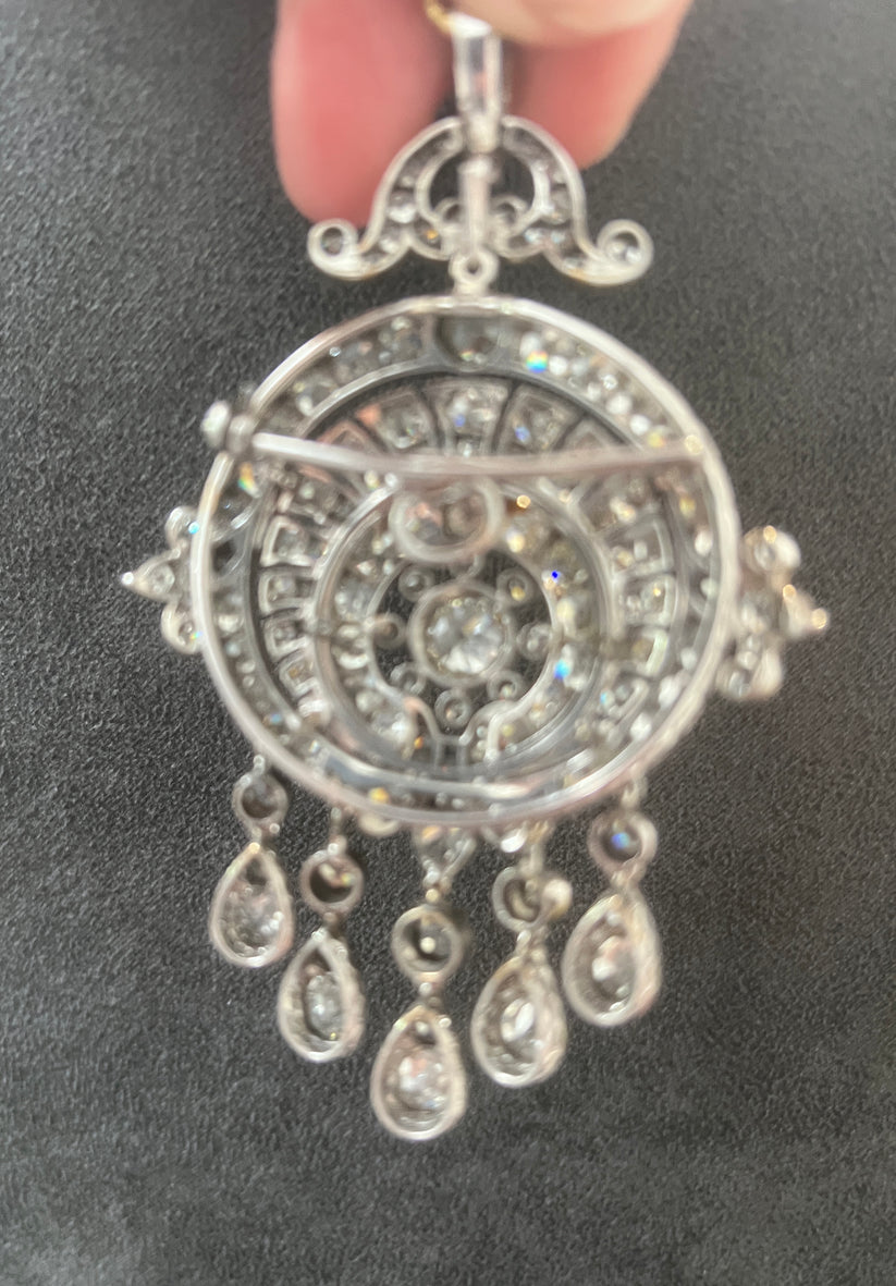 Antique 16cts Old Mine Cut Diamond Tassel Fringe Pendant come Brooch - Image 3