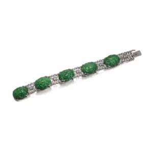 Platinum Jadeite Jade and Diamond Bracelet