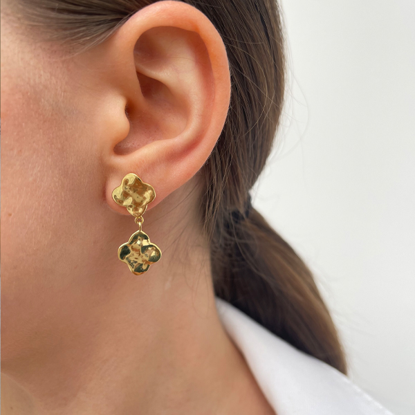 Gold Double Drop Irish Clover Earrings - Image 3