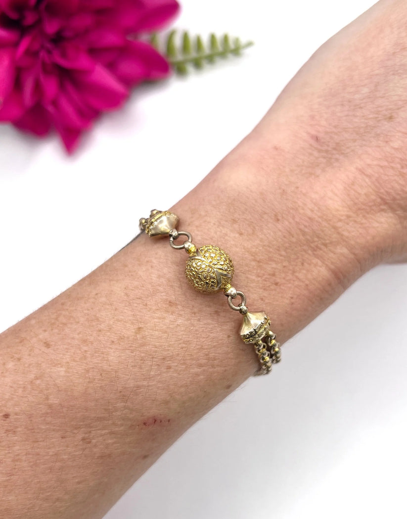 Antique 9 ct Gold, Victorian Belcher Link Orb Albertina Bracelet - Image 3