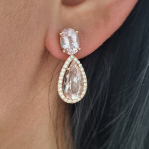 6.98 Pear Cut Morganite and Diamond Cluster Drop Earrings in Rose Gold