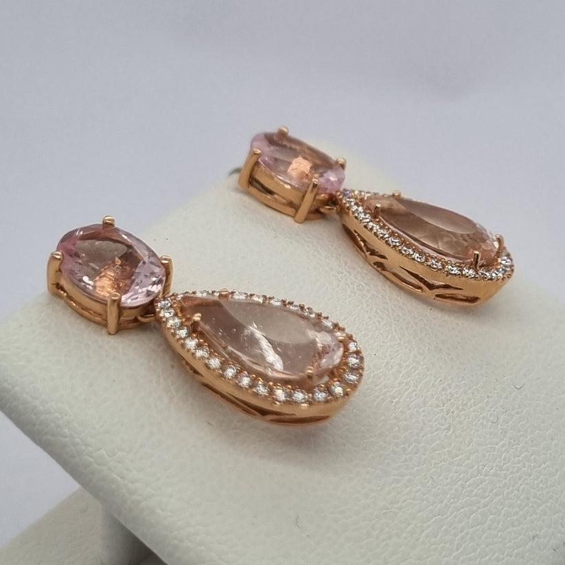 6.98 Pear Cut Morganite and Diamond Cluster Drop Earrings in Rose Gold - Image 2