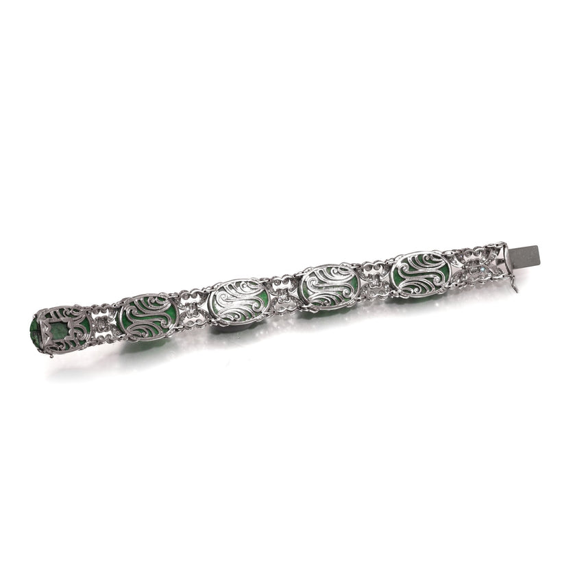 Platinum Jadeite Jade and Diamond Bracelet - Image 3