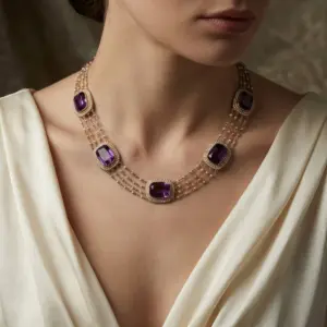 Victorian Natural Pearl And Amethyst Necklace in 14 ct Gold