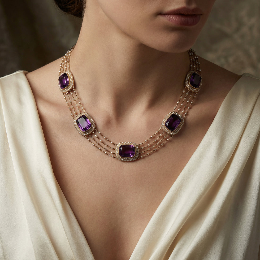 Victorian Natural Pearl And Amethyst Necklace in 14 ct Gold - Image 4