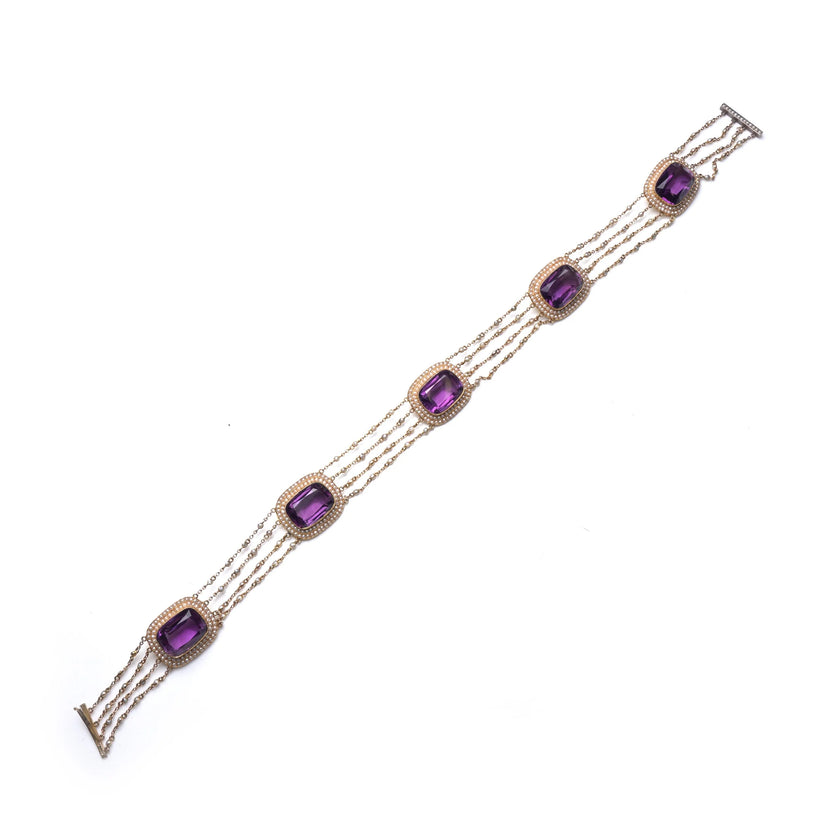Victorian Natural Pearl And Amethyst Necklace in 14 ct Gold - Image 2