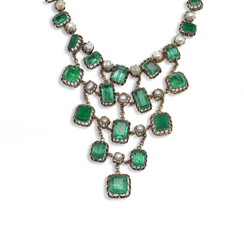 Georgian Emerald And Natural Pearl Necklace - Image 2