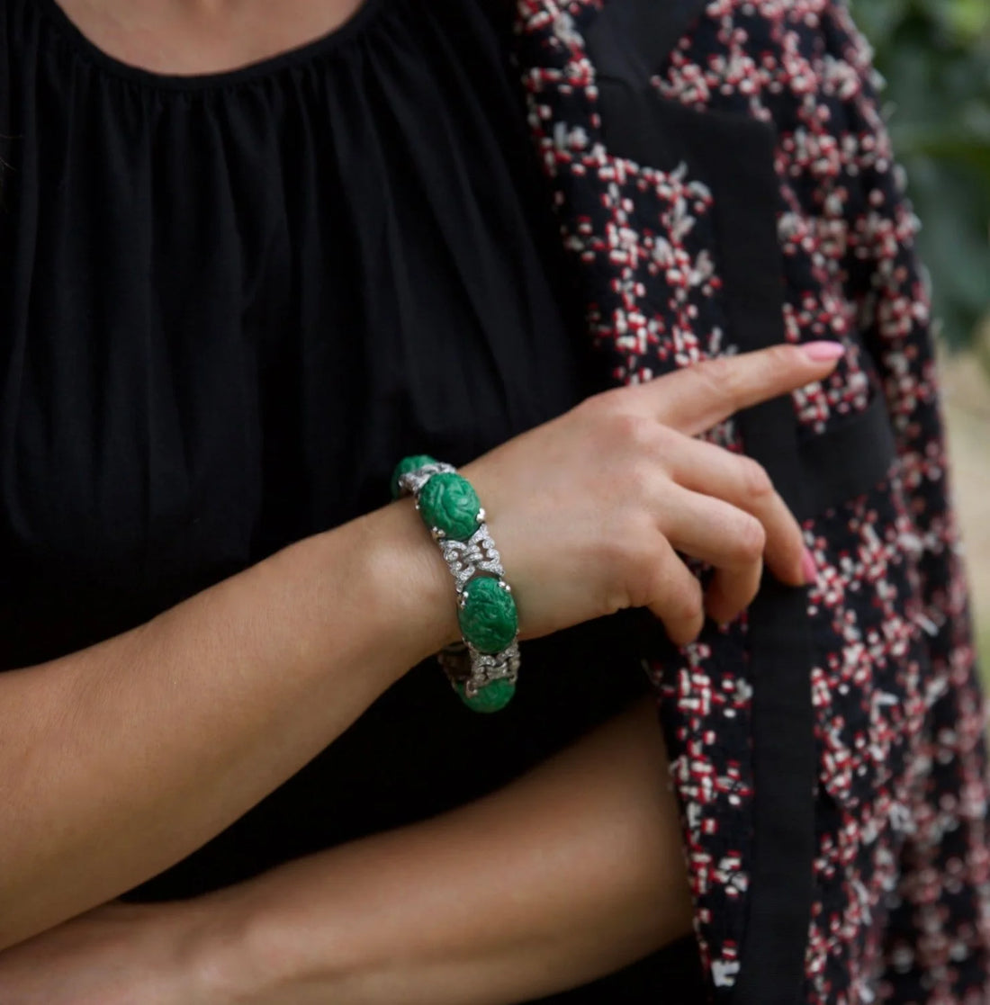Platinum Jadeite Jade and Diamond Bracelet - Image 4