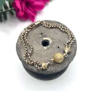 Antique 9 ct Gold, Victorian Belcher Link Orb Albertina Bracelet