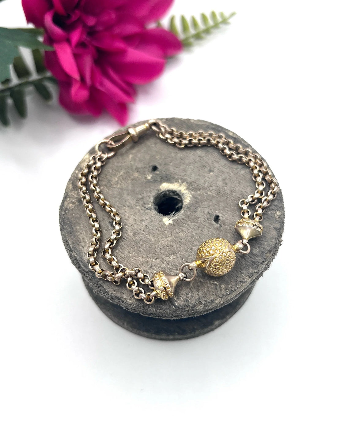 Antique 9 ct Gold, Victorian Belcher Link Orb Albertina Bracelet - Image 2