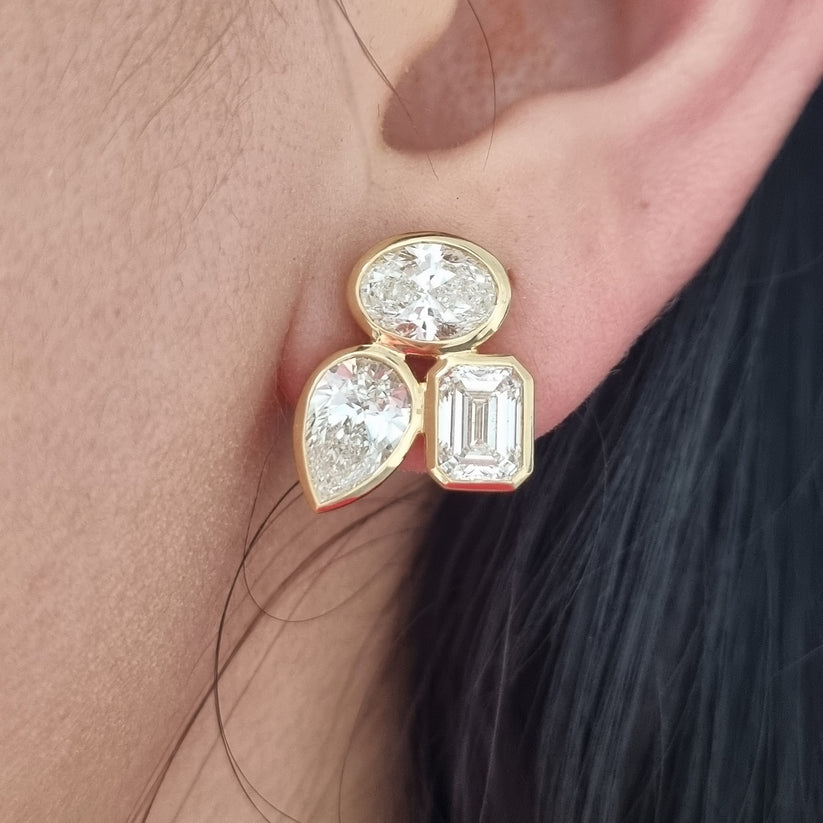 Stylish Pear Oval and Emerald Cut Diamond Earrings - Image 2